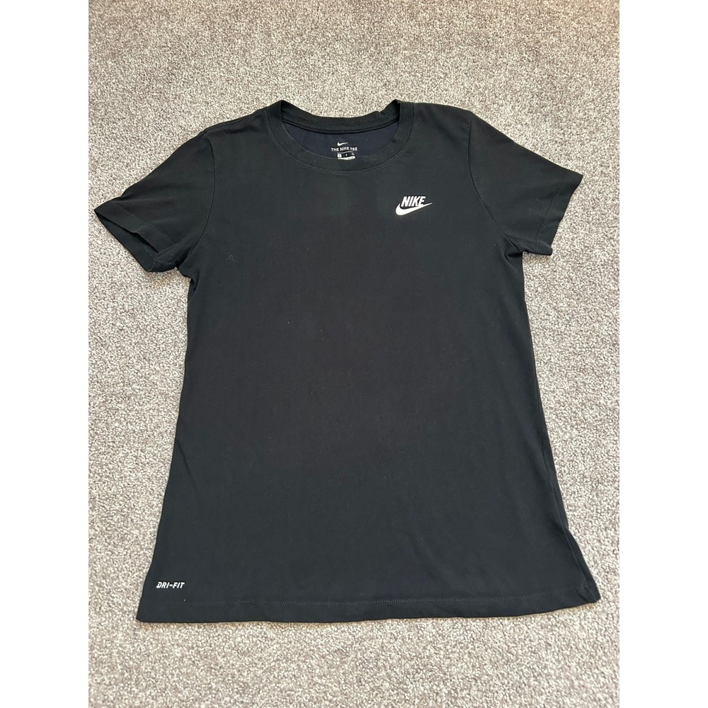 Nike Dri-FIT T-Shirt Womens Small Black Excellent Short Sleeve Swoosh Logo Tee